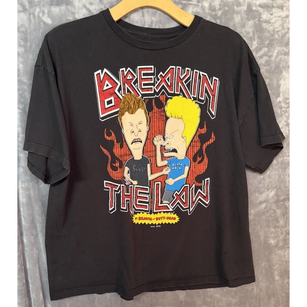Beavis And Butthead Breakin The Law Judas Priest Parody Graphic T-Shirt VTG XL